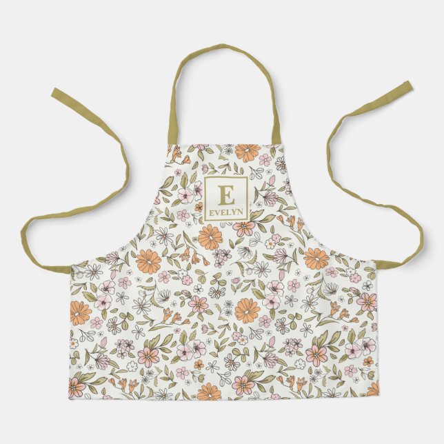 Cute Floral Girls Apron with wildflowers (Front)