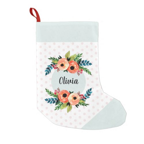 Cute Floral Girls Watercolor Flowers  Name Kids Small Christmas Stocking