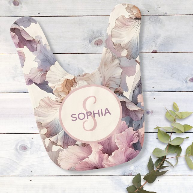 Cute Floral Girly  Modern Baby Girl Monogram Pink Baby Bib (Creator Uploaded)