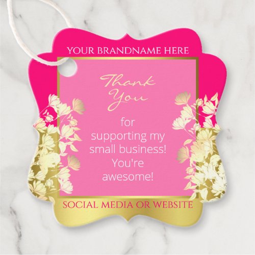 Cute Floral Girly Pink with Gold Effect Thank You Favor Tags
