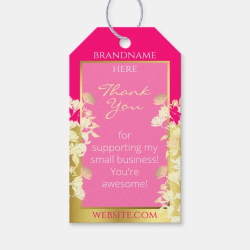 Cute Floral Girly Pink with Gold Effect Thank You Gift Tags