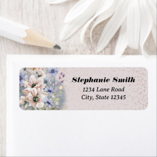 Cute Floral Glitter Personalized Return Address Label