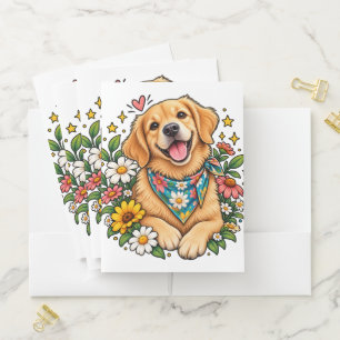 Cute Floral Golden Retriever Digital Design with S Pocket Folder