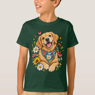 Cute Floral Golden Retriever Digital Design with S T-Shirt