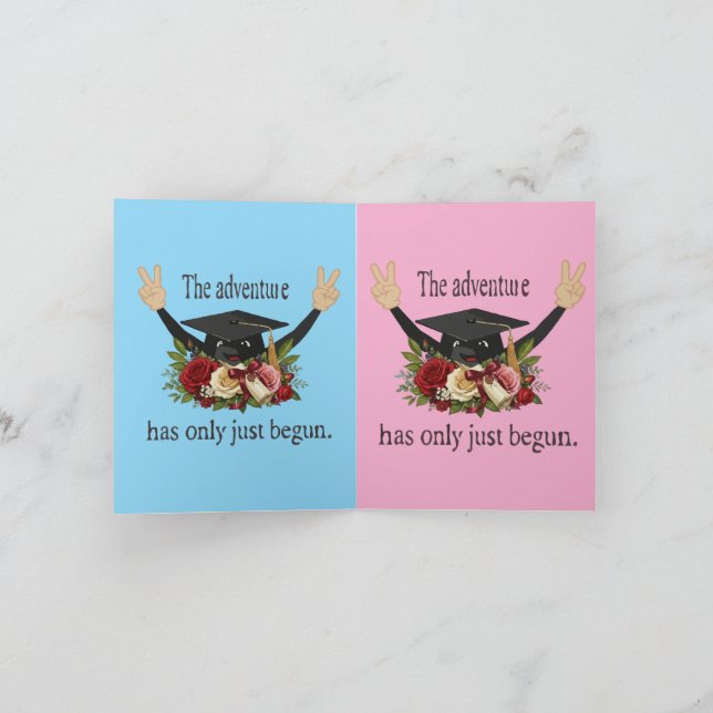 Cute Floral Graduation Cap | The Adventure Begins Card (Inside)