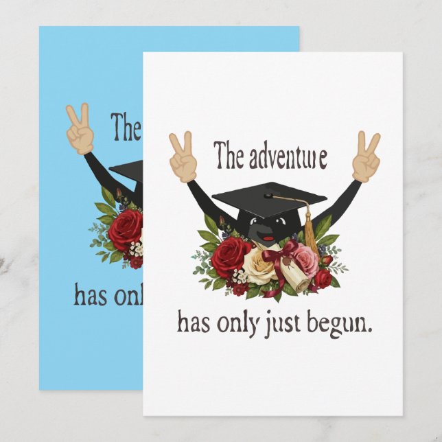 Cute Floral Graduation Cap | The Adventure Begins Invitation (Front/Back)