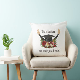 Cute Floral Graduation Cap The Adventure Begins Throw Pillow