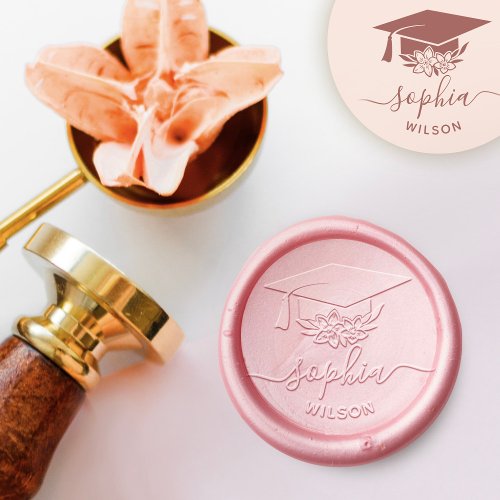 Cute Floral Graduation Hat With Custom Name Wax Seal Stamp