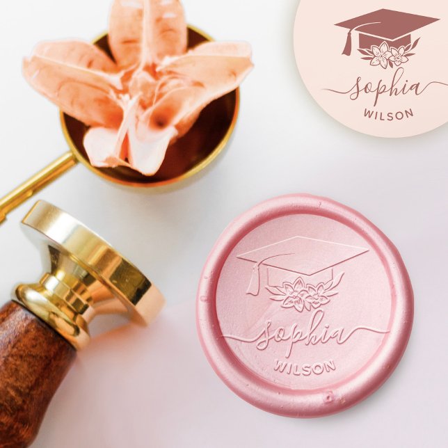 Cute Floral Graduation Hat With Custom Name Wax Seal Stamp (Creator Uploaded)