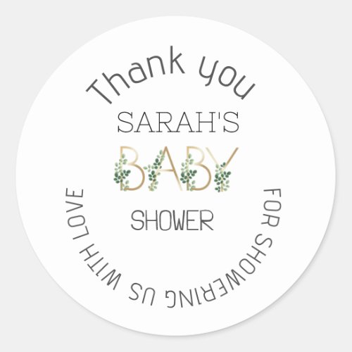 Cute Floral Greenery Baby Shower Thank You Favor Classic Round Sticker