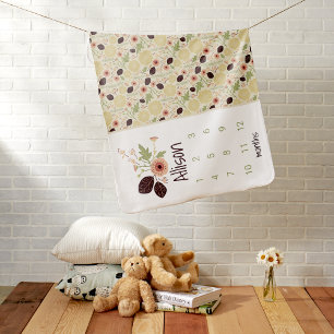Cute Floral  Growth Tracker Milestone Nursery Baby Blanket