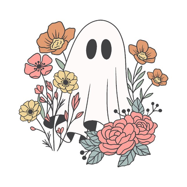 Cute Floral Halloween Ghost Monogram Tote Bag (Creator Uploaded)