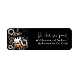 Cute Floral Halloween Ghost Return Address Label