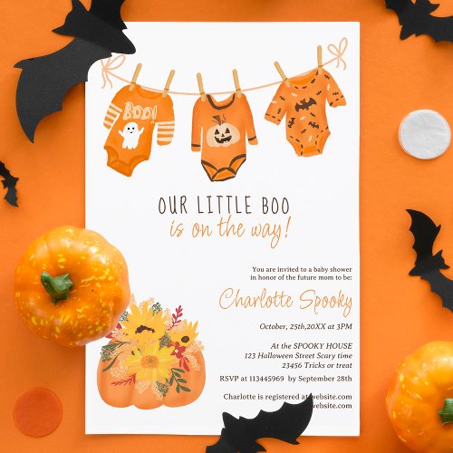 Cute floral Halloween little boo baby shower Invitation