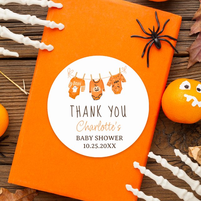 Cute floral Halloween thank you baby shower  Classic Round Sticker (Cute floral Halloween thank you baby shower Classic Round Sticker)