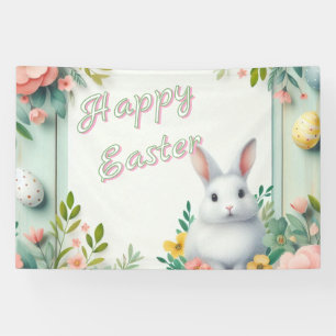Cute, floral happy Easter bunny Banner