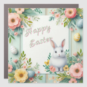 Cute, floral happy Easter bunny Car Magnet