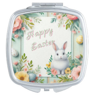 Cute, floral happy Easter bunny Compact Mirror