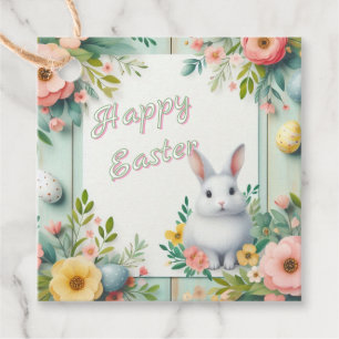 Cute, floral happy Easter bunny Favor Tags