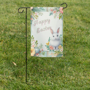 Cute, floral happy Easter bunny Garden Flag