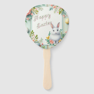 Cute, floral happy Easter bunny Hand Fan