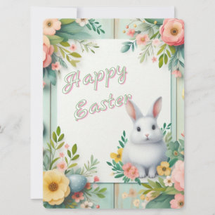 Cute, floral happy Easter bunny Holiday Card