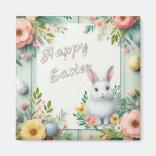 Cute, floral happy Easter bunny Magnet