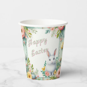 Cute, floral happy Easter bunny Paper Cups