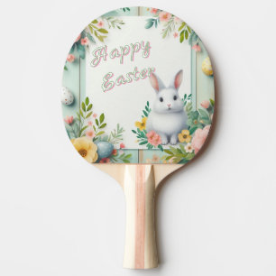 Cute, floral happy Easter bunny Ping Pong Paddle