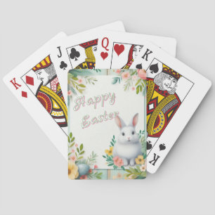 Cute, floral happy Easter bunny Poker Cards