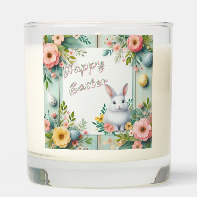 Cute, floral happy Easter bunny Scented Candle (Front)