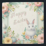 Cute, floral happy Easter bunny Stone Coaster<br><div class="desc">hoppy spring</div>