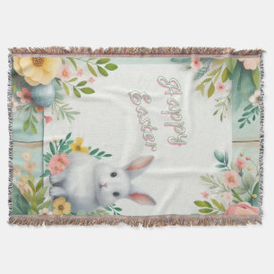 Cute, floral happy Easter bunny Throw Blanket