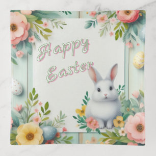 Cute, floral happy Easter bunny Trinket Tray