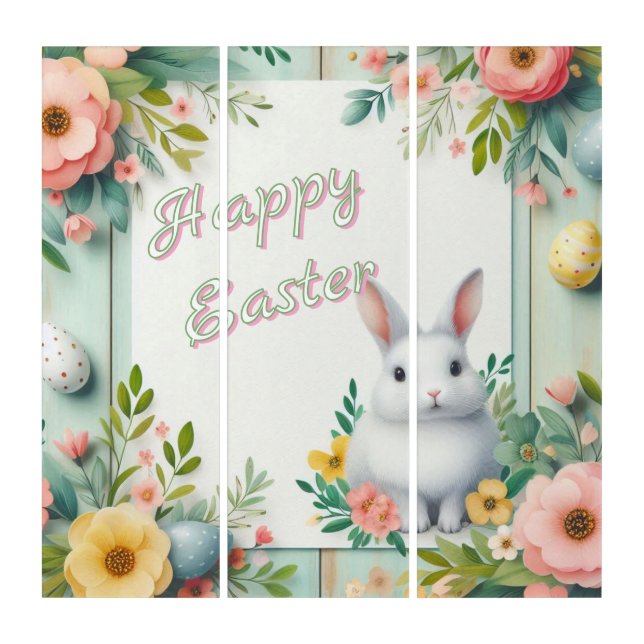 Cute, floral happy Easter bunny Triptych (Front)