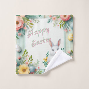 Cute, floral happy Easter bunny Wash Cloth