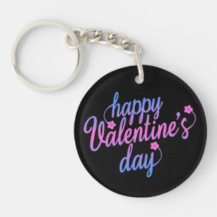 Cute Floral Happy Valentine's Day   Keychain