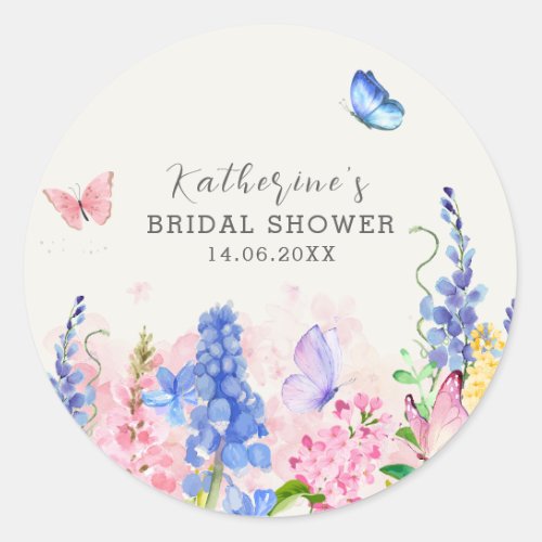 Cute Floral He Gives Me Butterflies Bridal Shower Classic Round Sticker