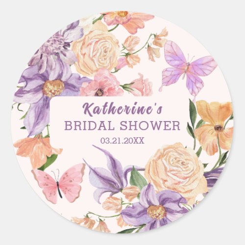Cute Floral He Gives Me Butterflies Bridal Shower Classic Round Sticker