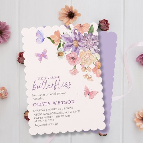 Cute Floral He Gives Me Butterflies Bridal Shower Invitation