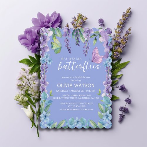 Cute Floral He Gives Me Butterflies Bridal Shower Invitation