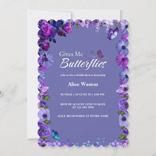Cute Floral He Gives Me Butterflies Bridal Shower Invitation (Front)
