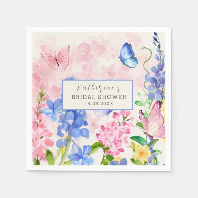 Cute Floral He Gives Me Butterflies Bridal Shower Napkins (Front)