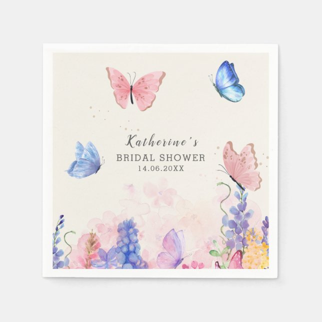 Cute Floral He Gives Me Butterflies Bridal Shower Napkins (Front)