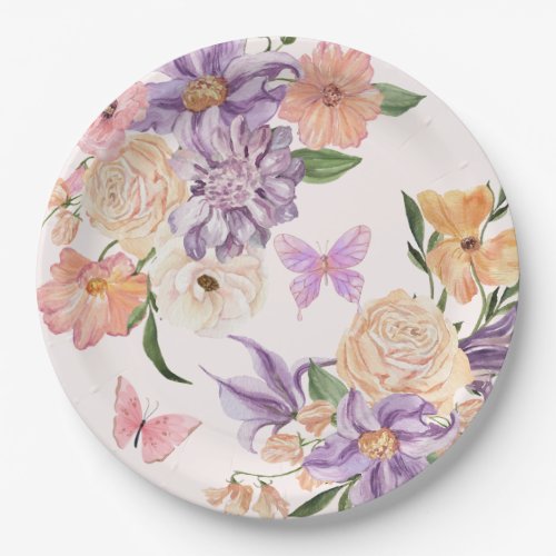 Cute Floral He Gives Me Butterflies Bridal Shower Paper Plates