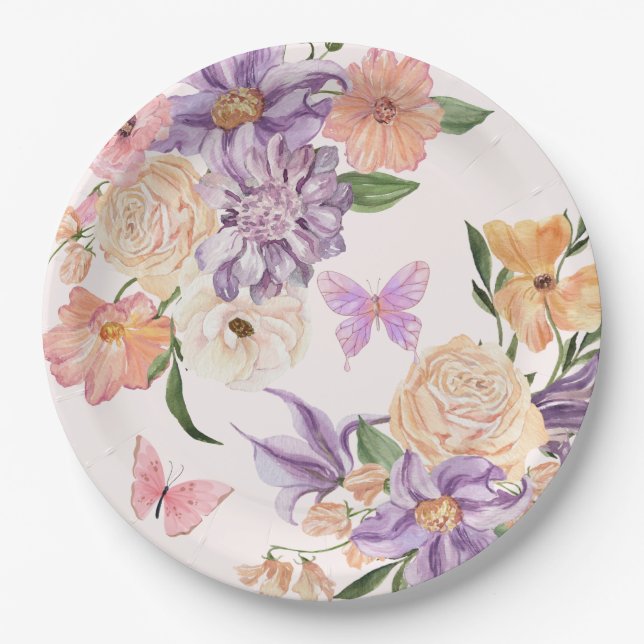 Cute Floral He Gives Me Butterflies Bridal Shower Paper Plates (Front)