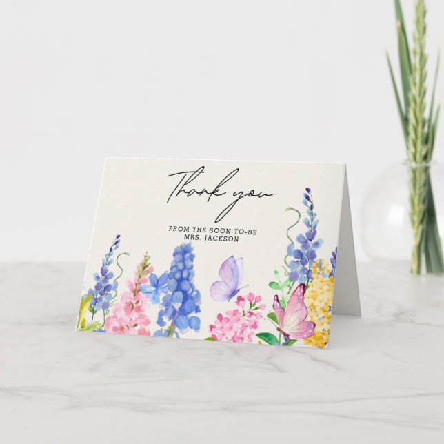 Cute Floral He Gives Me Butterflies Bridal Shower Thank You Card (Front)