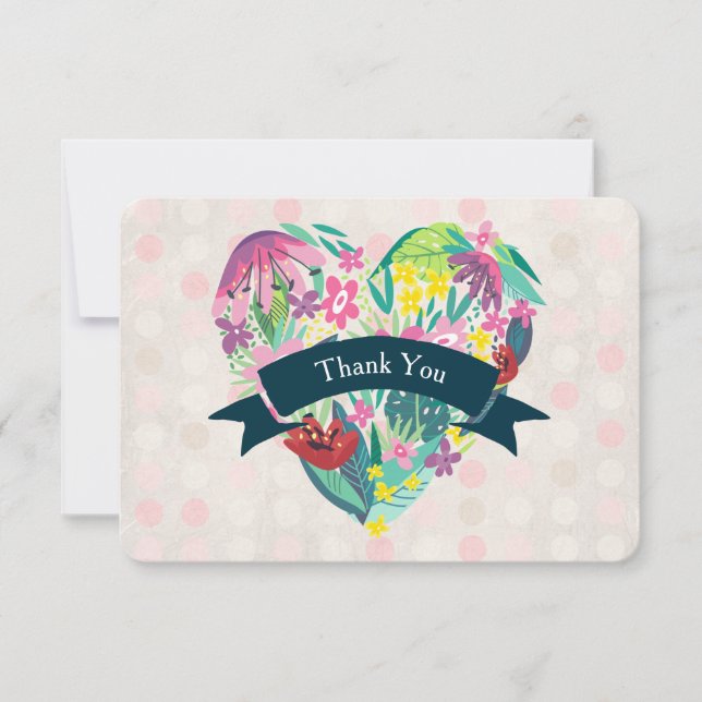 Cute Floral Heart in Pink and Green Thank You (Front)