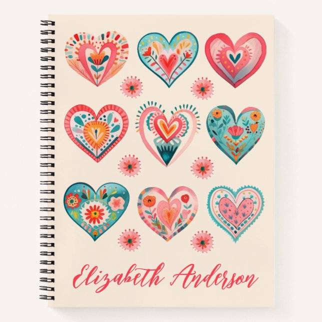 Cute Floral Heart Pattern Notebook (Front)