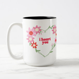 Cute floral heart Valentine's day Two-Tone Coffee Mug